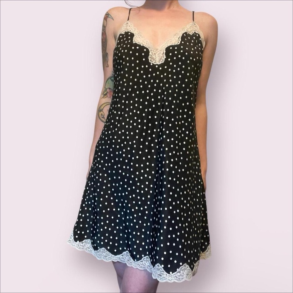 Vintage Victoria's Secret Gold Label Black & White Polka Dot Slip Dress